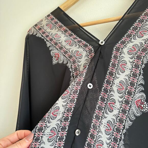 J. Jill Two-Way Button Front Lightweight Patterned Poncho Sweater Black OS - Picture 5 of 6